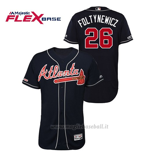 Maglia Baseball Uomo Atlanta Braves Mike Foltynewicz 150th Aniversario Patch Autentico Flex Base Blu